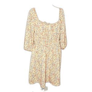 Mini Dress Cottagecore Puff Sleev. Floral Multicolor Smocked Ruffle Waist Sz 1X